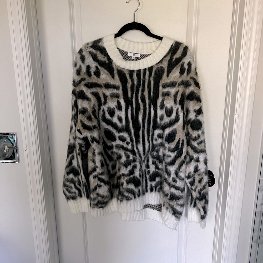 BP. Oversized Brushed Pullover In Ivory Abstract Animal
